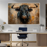 91615410-MGV-FC-36X24_Natural-Bull Wall Art – Rustic Western Longhorn Canvas Print, Powerful Abstract Animal Painting, Farmhouse Ranch Decor for Living Room,