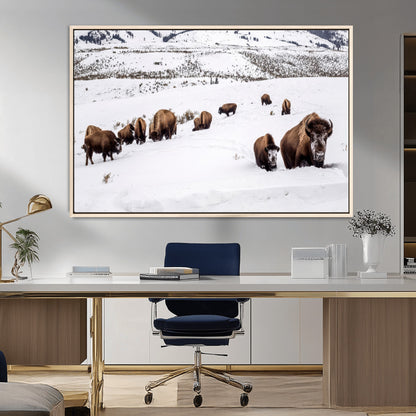 38217250-MGV-CV-36X24-Bison Herd Wall Art – Wildlife Canvas Print of Buffalo Winter Snow Scene, Rustic Western Lodge Décor, Farmhouse & Cabin Nature