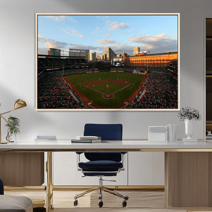 22285236-MGV-CV-36X24-Baseball Stadium Sunset – Panoramic Ballpark Canvas Wall Art, Sports Decor for Office, Man Cave, Game Room, Sports Bar, Baseball