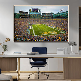 96617112-MGV-FC-36X24_Natural-Lambeau Field Wall Art – Green Bay Packers NFL Football Stadium Canvas Print – Game Day Crowd Sports Decor for Man Cave, Bar, or