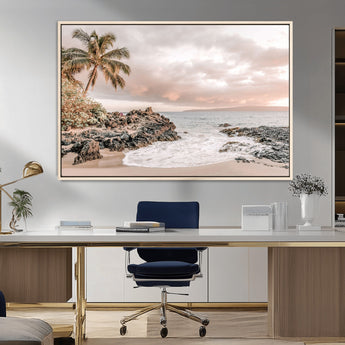 14214613-MGV-CV-36X24-Tropical Beach Wall Art – Palm Tree and Ocean Sunset Canvas Print, Relaxing Coastal Landscape Decor for Living Room, Bedroom, or