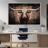 24779067-MGV-FC-36X24_Natural-Longhorn Bull Wall Art – Western Rustic Canvas Print, Bold Cowboy Cattle Painting for Ranch House, Farmhouse, Office, or Living