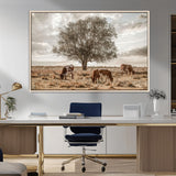 87590224-MGV-FC-36X24_Natural-Longhorn Cattle Wall Art – Rustic Western Landscape Canvas Print, Texas Farmhouse Prairie Scene for Living Room, Office, or Ranch