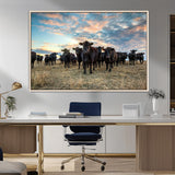 13867292-MGV-CV-36X24-Black Cattle Wall Art – Rustic Ranch Herd Canvas Print, Western Farmhouse Country Landscape Decor for Living Room, Office, or