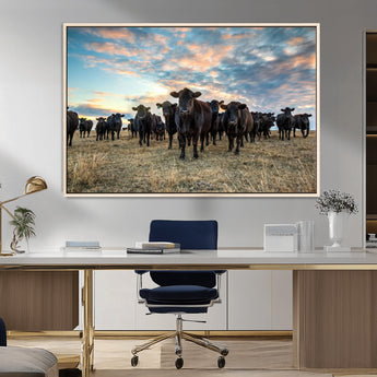 13867292-MGV-CV-36X24-Black Cattle Wall Art – Rustic Ranch Herd Canvas Print, Western Farmhouse Country Landscape Decor for Living Room, Office, or