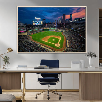 68222753-MGV-CV-36X24-Baseball Stadium Wall Art – Panoramic Night Game Canvas Print, Sports Decor for Man Cave, Office, Bar, or Living Room