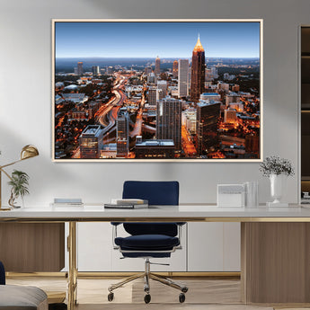 25096967-MGV-CV-36X24-Atlanta Skyline Wall Art – Vibrant Cityscape Canvas Print, Modern Night Lights Urban Decor for Office, Living Room, or Apartment