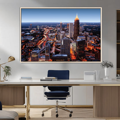 81886632-MGV-FC-36X24_Natural-Atlanta Skyline Wall Art – Vibrant City Lights Canvas Print, Modern Urban Cityscape Decor for Living Room, Office, or Apartment