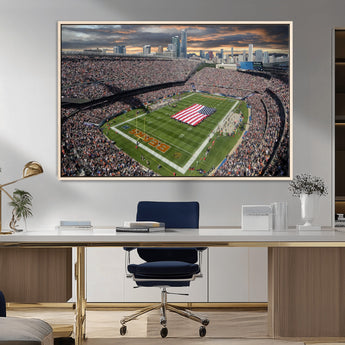 98106777-MGV-CV-36X24-Soldier Field Wall Art – Chicago Bears Stadium Canvas Print with American Flag, Game Day Football Decor for Man Cave, Bar, or
