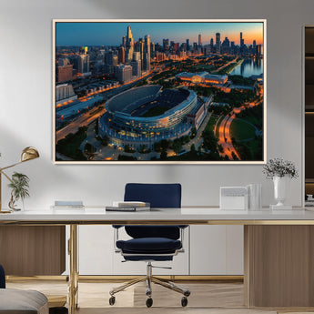 36690345-MGV-CV-36X24-Soldier Field Wall Art – Chicago Bears Stadium Aerial Night Canvas Print, City Skyline Football Decor for Living Room, Office, or