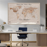 95243244-MGV-CV-36X24-Wander Often Wonder Always World Map Wall Art – Neutral Beige Adventure Canvas Print, Rustic Boho Travel Decor for Bedroom, Living