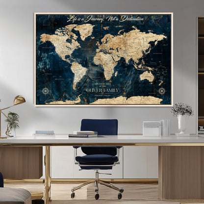 36970886-MGV-CV-36X24-Life is a Journey Not a Destination World Map Rustic Navy Beige Vintage Travel Wall Art Adventure Quote Canvas Print for Home