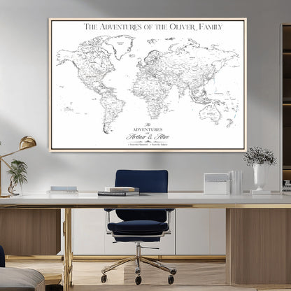 21029247-MGV-CV-36X24-Minimalist World Map Wall Art – Black and White Travel Adventure Print, Modern Family Travel Map Decor for Living Room, Bedroom,