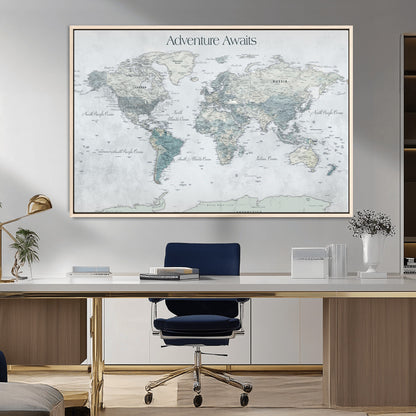 TEST111-MGV-CV-36X24-Personalized Adventure Awaits Push Pin World Map – Custom Framed Travel Tracker Canvas Wall Art for Home, Office
