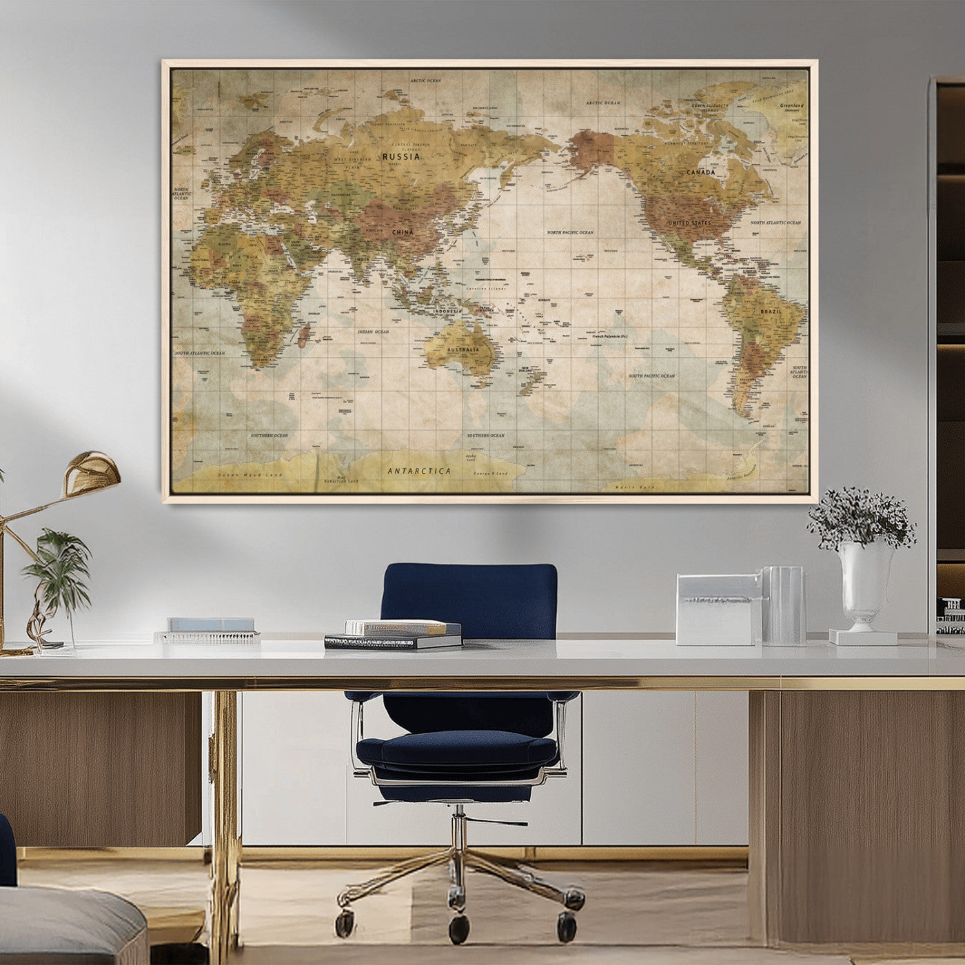 73306535-MGV-CV-36X24-World Map Wall Art – Rustic Canvas Print, Antique Travel Decor for Living Room, Bedroom, Office, Study, Man Cave