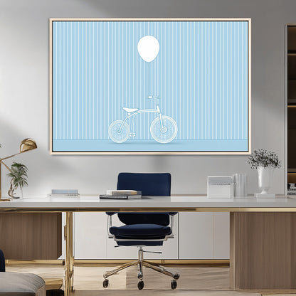 56479838-MGV-CV-36X24-Bicycle Wall Art – Minimalist Blue Canvas Print with Balloon Illustration, Modern Decor Artwork for Kids Room, Nursery, or Living