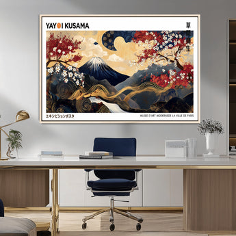 28945903-MGV-CV-36X24-Japanese Wall Art – Mount Fuji Canvas Print with Cherry Blossoms and Golden Wave Motifs, Traditional Asian Inspired Artwork for