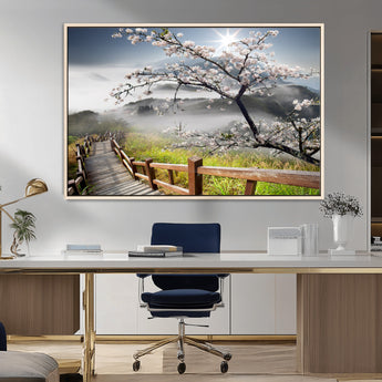 34632598CRY-MGV-CV-36X24-Sakura Cherry Blossom Pathway Canvas Wall Art – Tranquil Walk Through Blossoming Nature – Ready to Hang