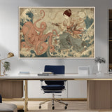 54879547-MGV-FC-36X24_Natural-Samurai Woman Wall Art – Japanese Ukiyo-e Style Canvas Print with Katana and Octopus, Traditional Asian Inspired Battle Artwork
