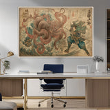 63782167-MGV-CV-36X24-Tsukioka Yoshitoshi Samurai Wall Art Print, Japanese Katana Warrior Canvas Wall Art, Octopus Sea Monster Canvas Print,