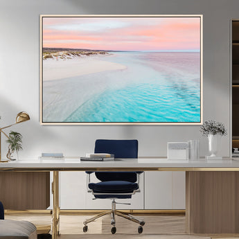 41613614-MGV-FC-36X24_Natural-Beach Sunset Wall Art – Pastel Ocean Canvas Print, Turquoise Water and Pink Sky Photography Decor for Bedroom, Living Room, Office