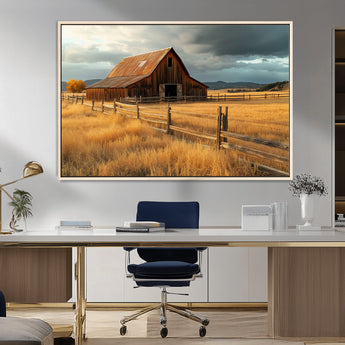 16480179-MGV-FC-36X24_Natural-Farmhouse Wall Art – Rustic Barn and Golden Field Canvas Print, Country Landscape Photography Decor for Bedroom, Living Room,