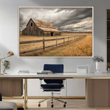 21991117-MGV-CV-36X24-Rustic Barn Wall Art – Weathered Farmhouse Canvas Print, Stormy Sky and Golden Field Photography Decor for Bedroom, Living Room,