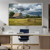 39409517-MGV-CV-36X24-Rustic Barn Wall Art – Weathered Farmhouse and Storm Clouds Canvas Print, Country Landscape Photography Decor for Bedroom, Living