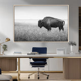 90861202-MGV-CV-36X24-Black and White Bison Canvas Wall Art – Rustic American Buffalo Print, Western Wildlife Photography for Farmhouse, Cabin, Office