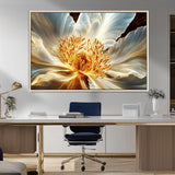 20862576-MGV-FC-36X24_Natural-Golden Abstract Flower Canvas Wall Art – Modern Botanical Bloom Print, Elegant Floral Artwork for Living Room, Bedroom, Office