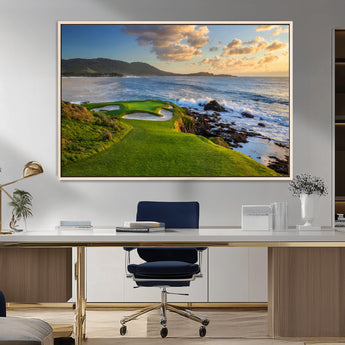 67486665-MGV-FC-36X24_Natural-Golf Course Wall Art – Pebble Beach Oceanfront Canvas Print, Coastal Fairway Photography Sports Decor for Living Room, Office, Man