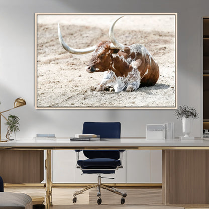89096667-MGV-FC-36X24_Natural-Texas Longhorn Wall Art – Rustic Western Canvas Print, Cattle Photography Decor for Ranch House, Living Room, Office, Man Cave