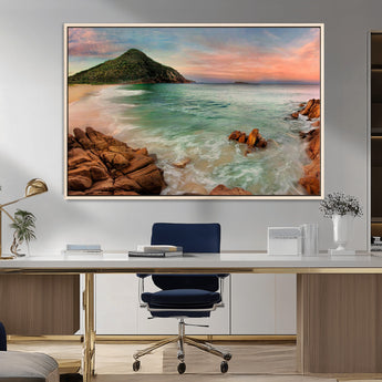 53831025-MGV-FC-36X24_Natural-Coastal Landscape Wall Art – Tropical Beach Ocean Canvas Print, Sunset Mountain View Photography Decor for Living Room, Bedroom,