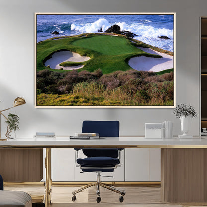 22776914-MGV-CV-36X24-Golf Course Wall Art – Oceanfront Green Canvas Print, Coastal Pebble Beach Photography Sports Decor for Living Room, Office, Man