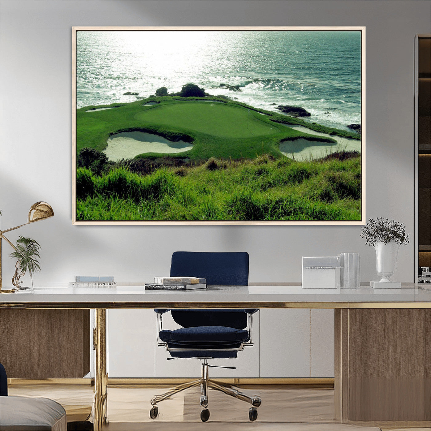 48473947-MGV-FC-36X24_Natural-Ocean Golf Course Wall Art – Panoramic Green Fairway Canvas Print, Coastal Golf Landscape Photography Sports Decor for Office, Man