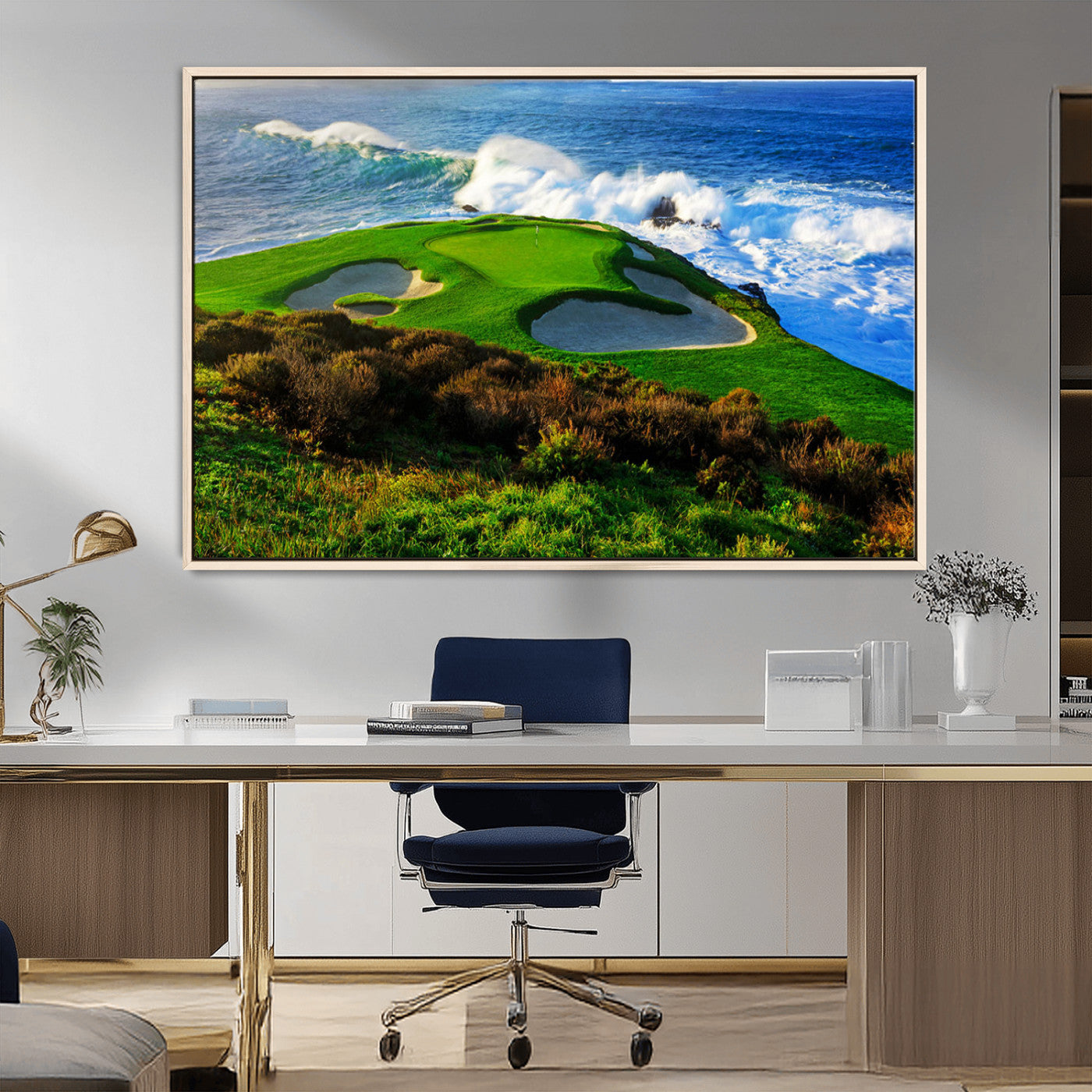 34181847-MGV-FC-36X24_Natural-Coastal Golf Course Wall Art – Panoramic Ocean Fairway Canvas Print, Scenic Sports Photography Decor for Office, Man Cave, Living