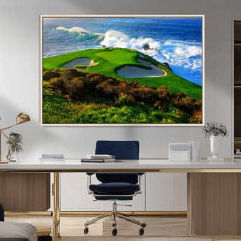 34181847-MGV-FC-36X24_Natural-Coastal Golf Course Wall Art – Panoramic Ocean Fairway Canvas Print, Scenic Sports Photography Decor for Office, Man Cave, Living