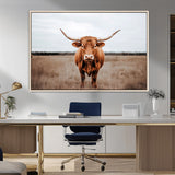 16316734-MGV-FC-36X24_Natural-Texas Longhorn Wall Art – Rustic Bull Portrait Canvas Print, Western Farmhouse Animal Photography Decor for Living Room, Office,