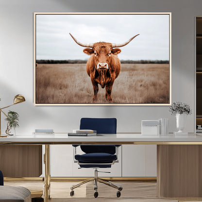 16316734-MGV-FC-36X24_Natural-Texas Longhorn Wall Art – Rustic Bull Portrait Canvas Print, Western Farmhouse Animal Photography Decor for Living Room, Office,