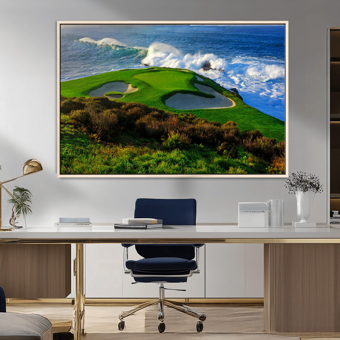13644055-MGV-FC-36X24_Natural-Golf Wall Art – Oceanfront Green Canvas Print, Scenic Coastal Course Photography Decor for Bedroom, Living Room, Office, Sports