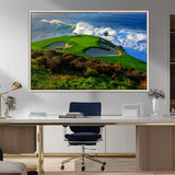 13644055-MGV-FC-36X24_Natural-Golf Wall Art – Oceanfront Green Canvas Print, Scenic Coastal Course Photography Decor for Bedroom, Living Room, Office, Sports