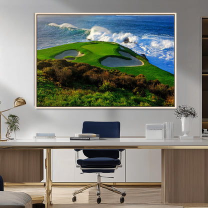 13644055-MGV-FC-36X24_Natural-Golf Wall Art – Oceanfront Green Canvas Print, Scenic Coastal Course Photography Decor for Bedroom, Living Room, Office, Sports