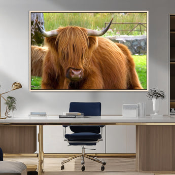 68411138-MGV-FC-36X24_Natural-Farmhouse Wall Art – Highland Cow Canvas Print, Rustic Country Cattle Photography Decor for Bedroom, Living Room, Office, Ranch,