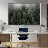 84059409-MGV-CV-36X24-Forest Wall Art – Misty Evergreen Trees Canvas Print, Tranquil Nature Photography Decor for Bedroom, Living Room, Office, Cabin or