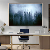 93439624-MGV-FC-36X24_Natural-Forest Wall Art – Misty Pine Trees Canvas Print, Moody Nature Photography Decor for Bedroom, Living Room, Office, Cabin, Lodge or