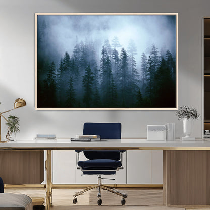 93439624-MGV-FC-36X24_Natural-Forest Wall Art – Misty Pine Trees Canvas Print, Moody Nature Photography Decor for Bedroom, Living Room, Office, Cabin, Lodge or