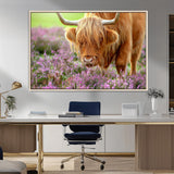 64069351-MGV-FC-36X24_Natural-Farmhouse Wall Art – Highland Cow in Wildflowers Canvas Print, Rustic Country Cattle Photography Decor for Bedroom, Living Room,