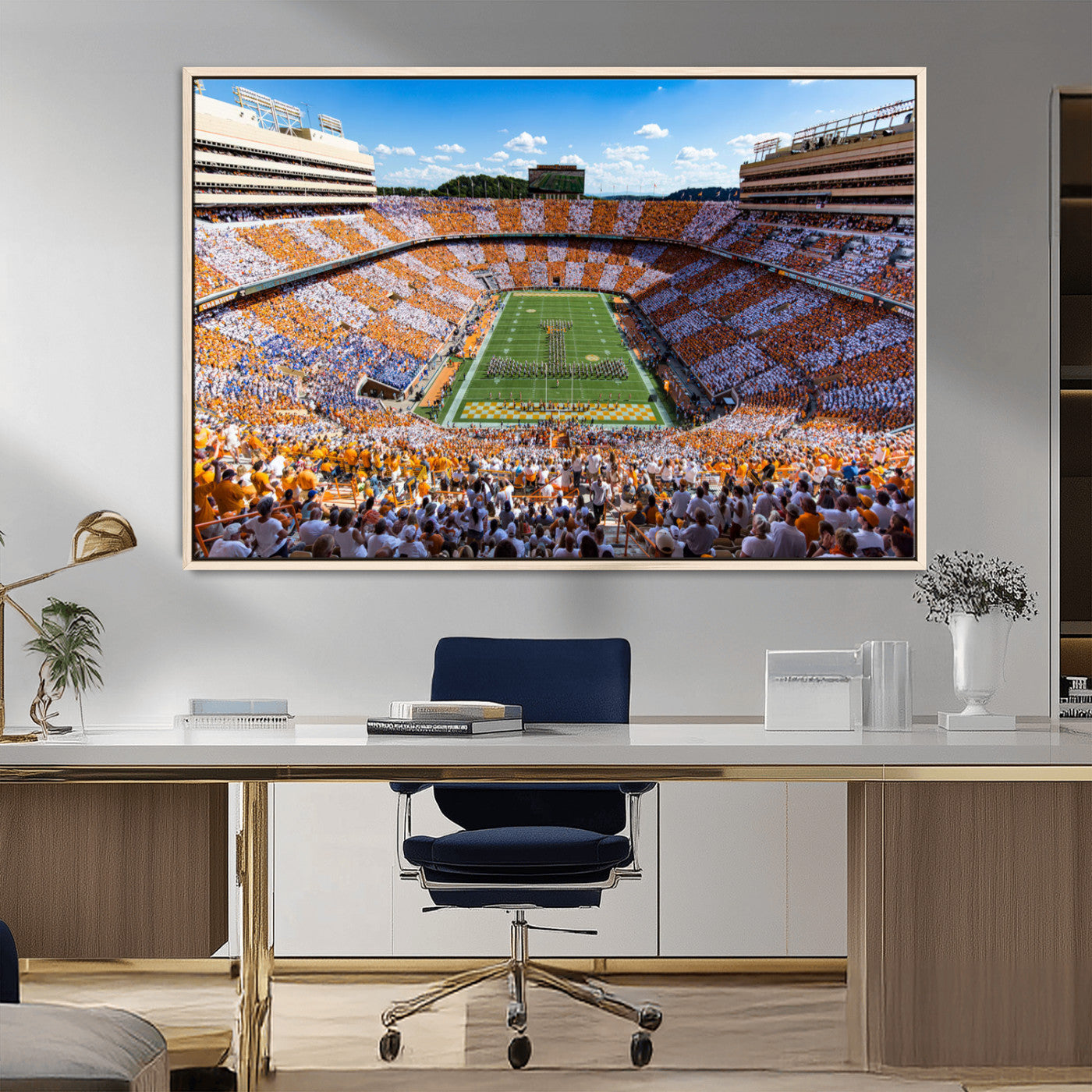 64238859-MGV-FC-36X24_Natural-Neyland Stadium Wall Art – Tennessee Volunteers Checkerboard Game Day Canvas Print, College Football Panorama Decor for Man Cave
