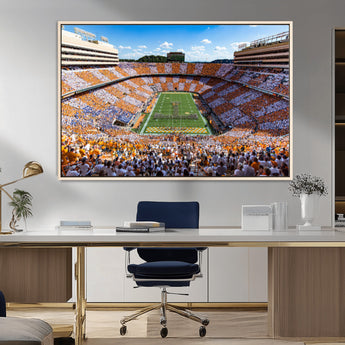 64238859-MGV-FC-36X24_Natural-Neyland Stadium Wall Art – Tennessee Volunteers Checkerboard Game Day Canvas Print, College Football Panorama Decor for Man Cave