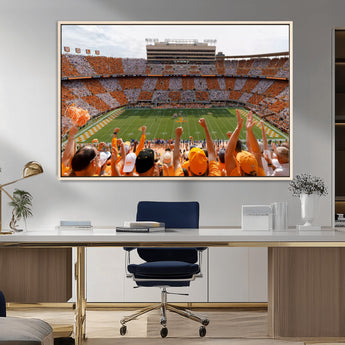 76011417-MGV-CV-36X24-Neyland Stadium Wall Art – Panoramic Tennessee Volunteers Checkerboard Crowd Canvas Print, Day Game Football Celebration Sports